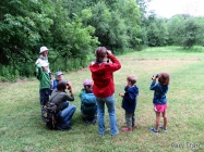 Young birders learning binoculars